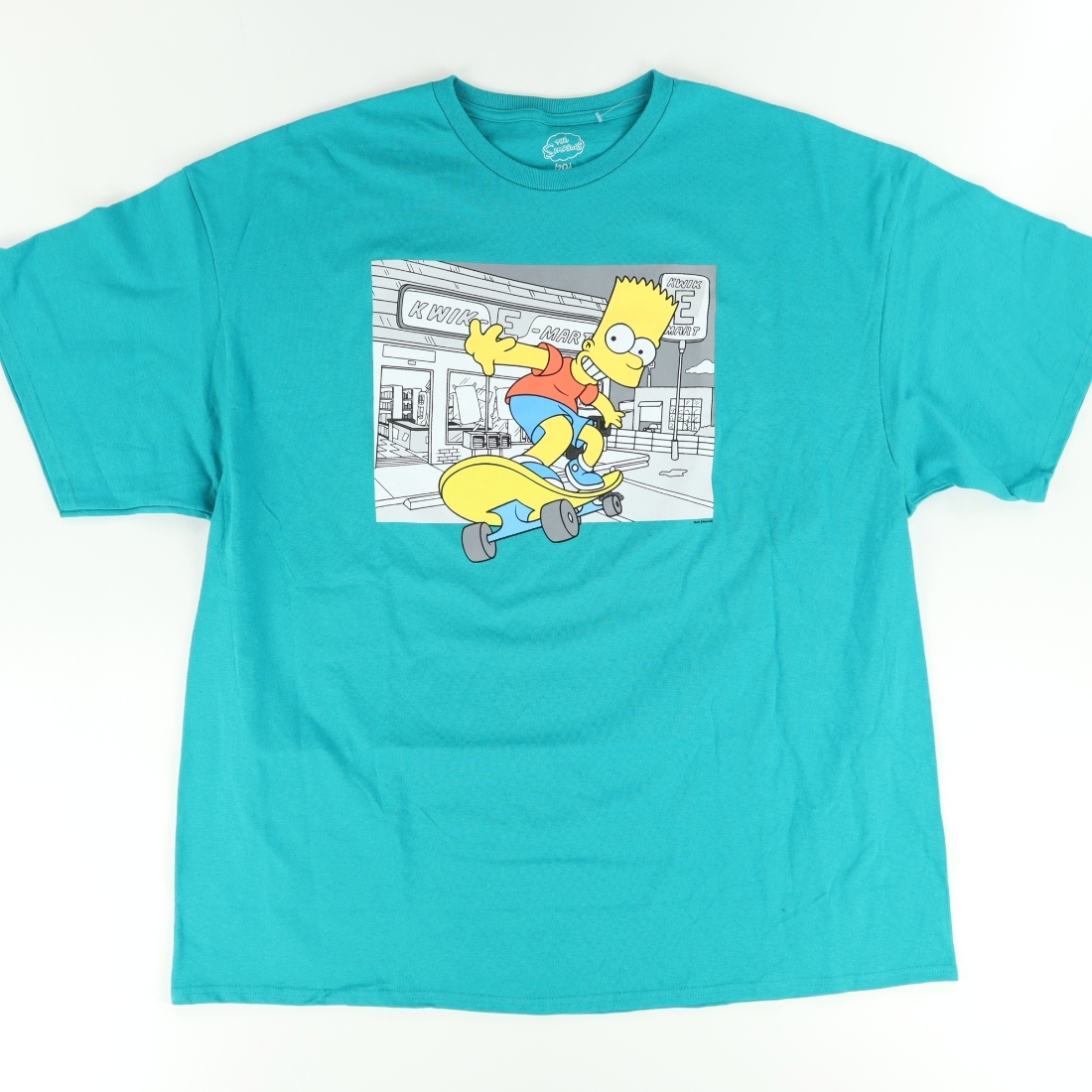 The Simpsons Bart Simpson Skateboard Kwik-E Mart Solid T-Shirt Teal Men's 2XL